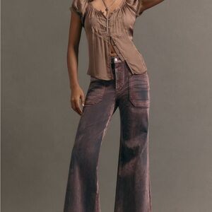 Anthropologie Rylan Flocked Relaxed High Rise Flare